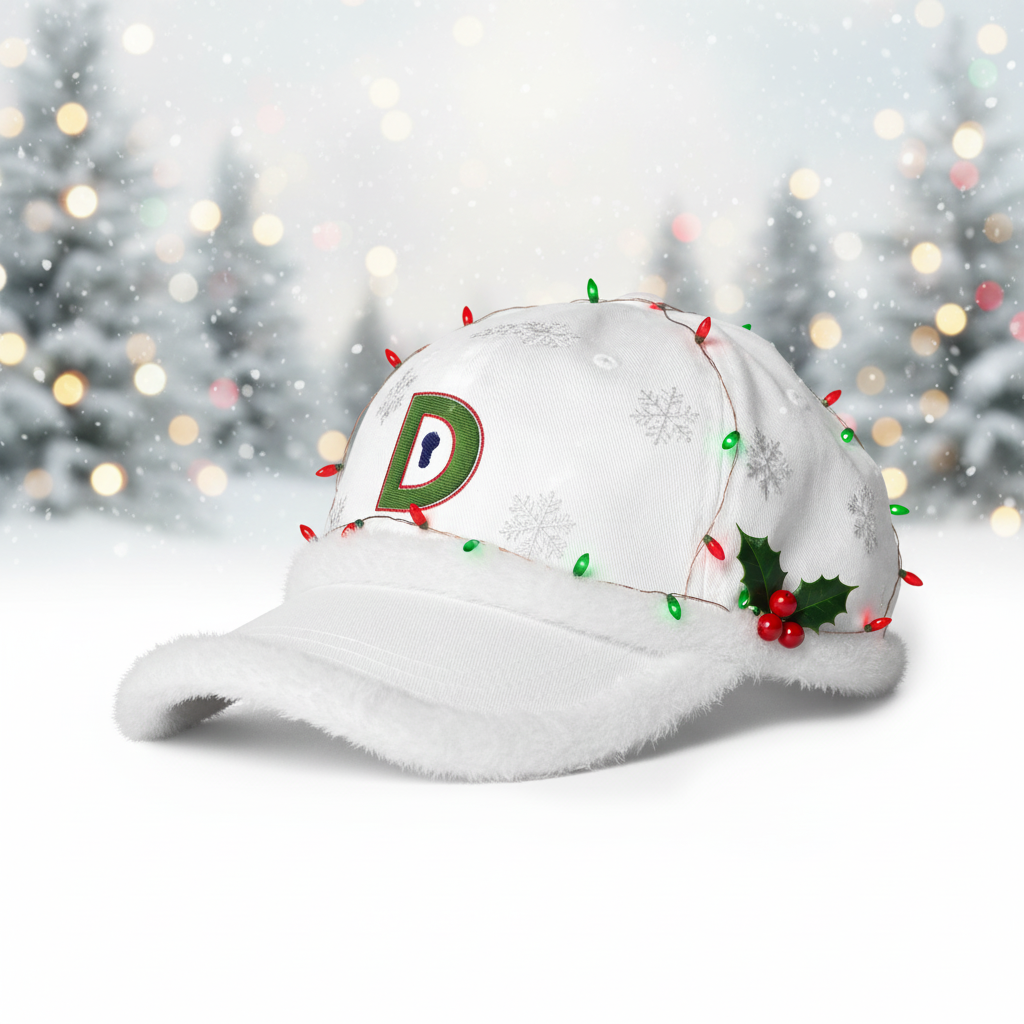 Dropship Unlocked Branded Cap with festive Christmas decorations and holiday elements